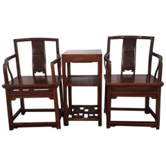 Set of Chinese Rosewood Official's Chairs and Table Qing Dynasty, circa 1900