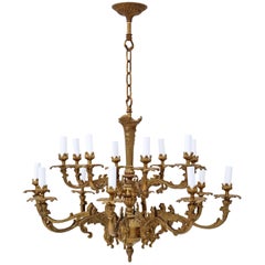 Antique Sixteen-Lamp Ormolu Brass Chandelier Heavy