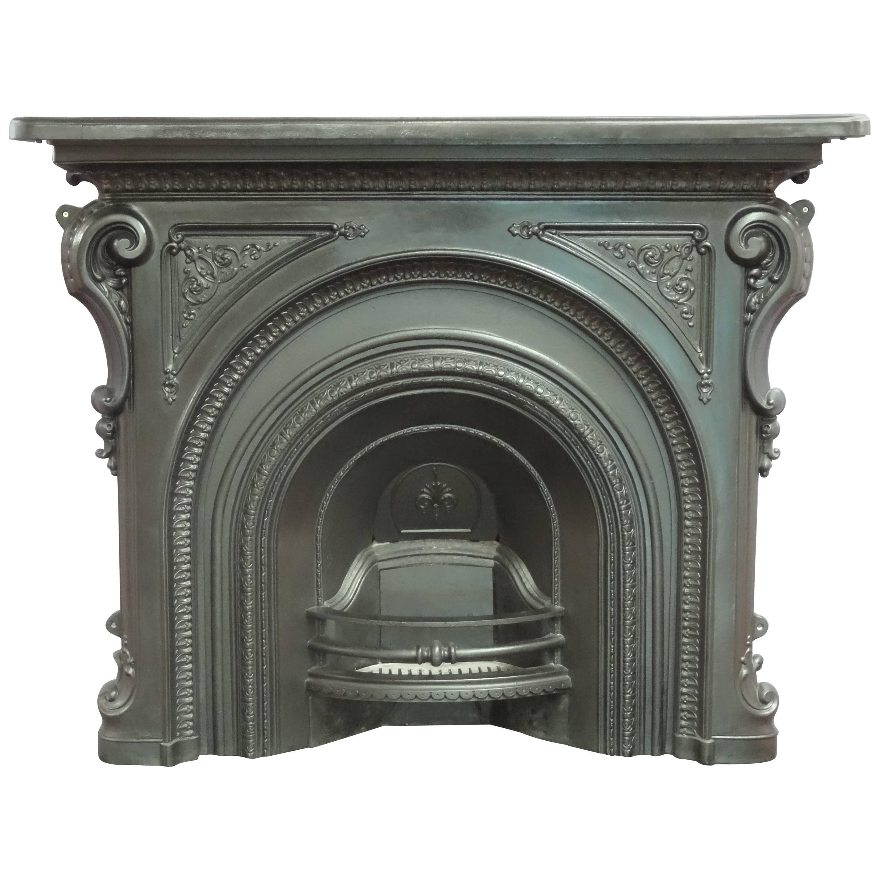 Irish 19th Century Victorian Arched Cast Iron Fireplace Surround For Sale
