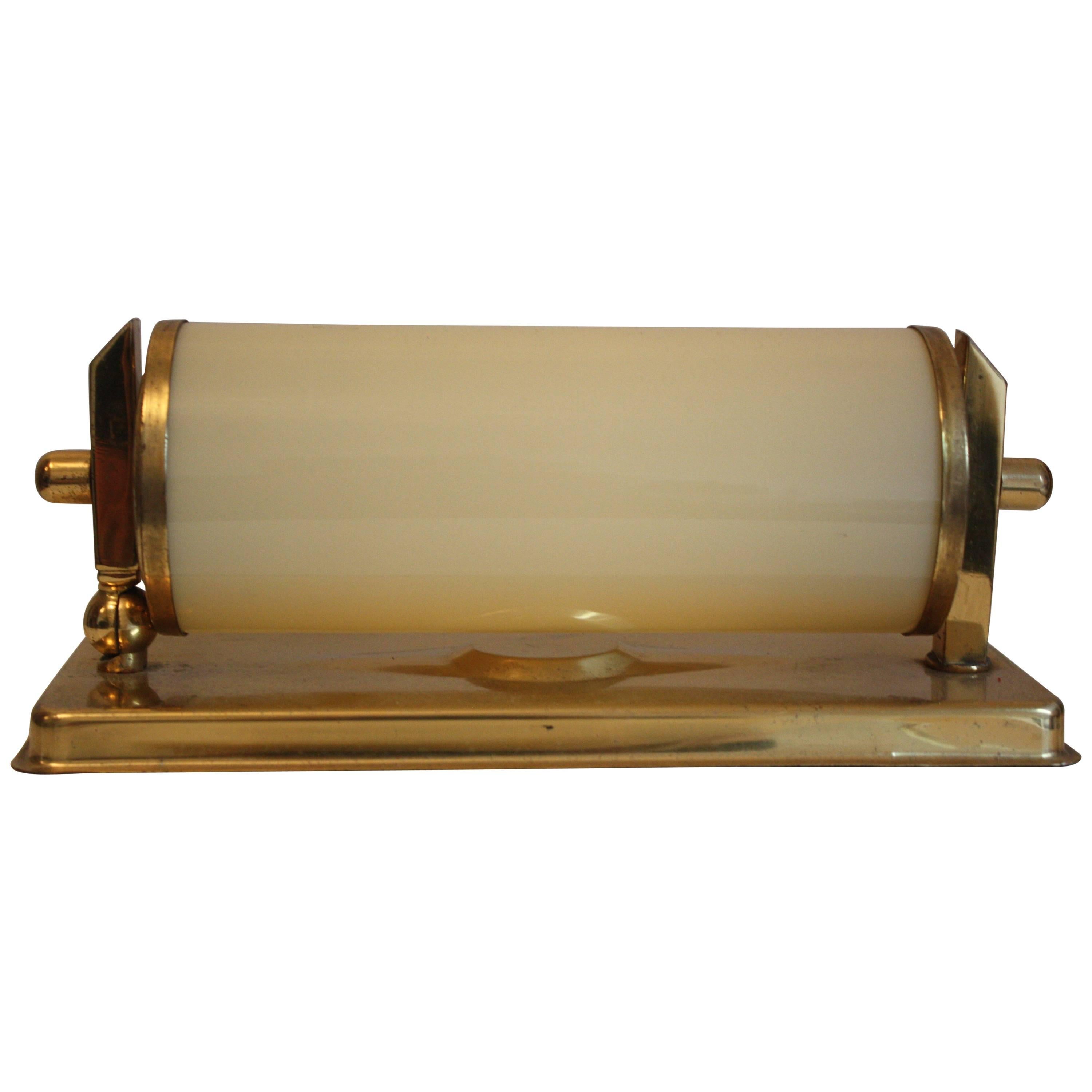 Bauhaus Art Deco Wall Sconce Brass and Opal Glass Wall Light, Germany, 1930s