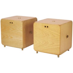 Pair of  wood 'Cube' Cabinet  Nightstands Produced  in Italy by Maisa in  1969