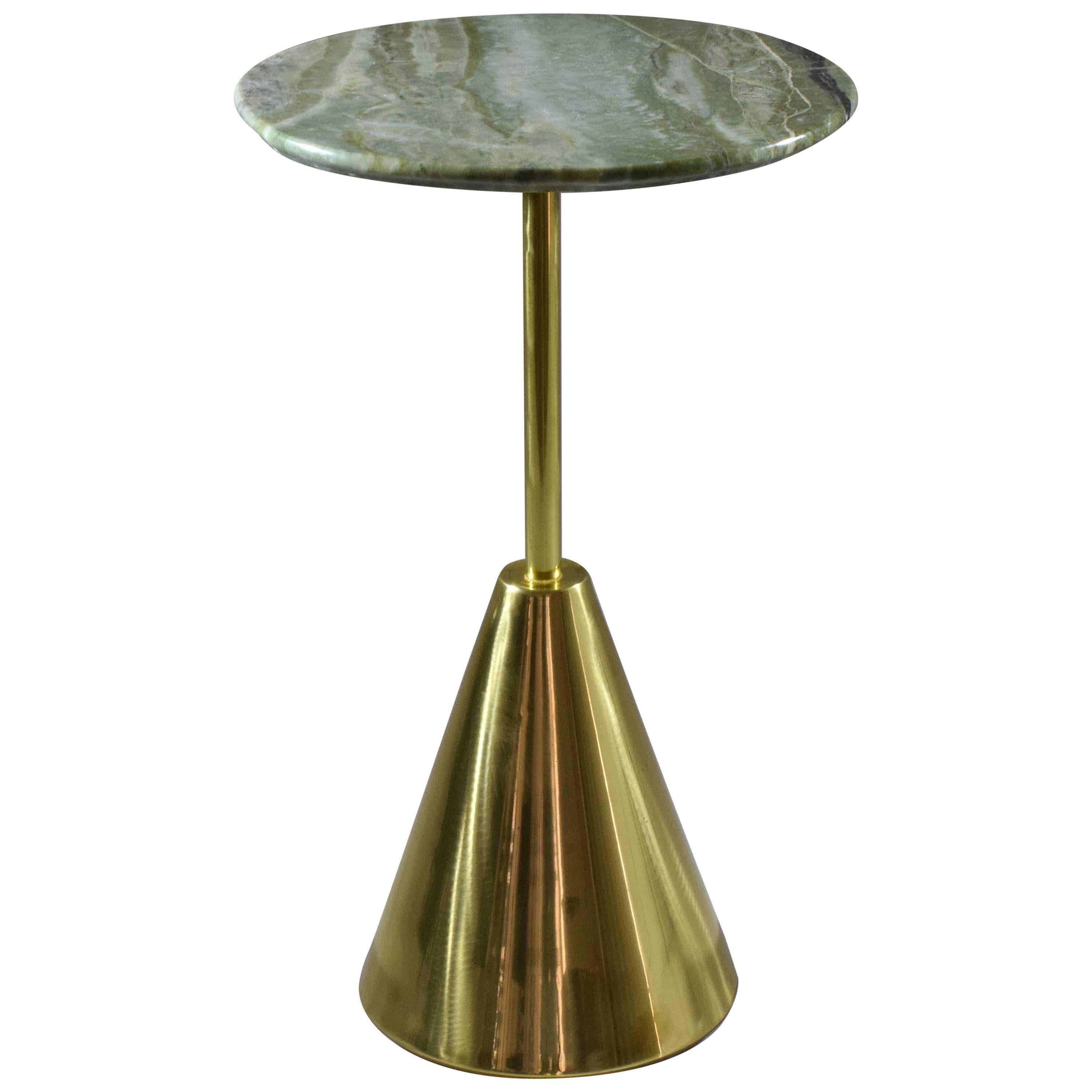 Stone-G Contemporary Handcrafted Brass Marble Side Table, Flow Collection 5
