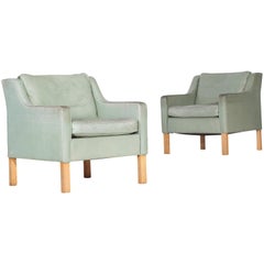 Pair of Armchairs by Borge Mogensen in Mint Green Leather
