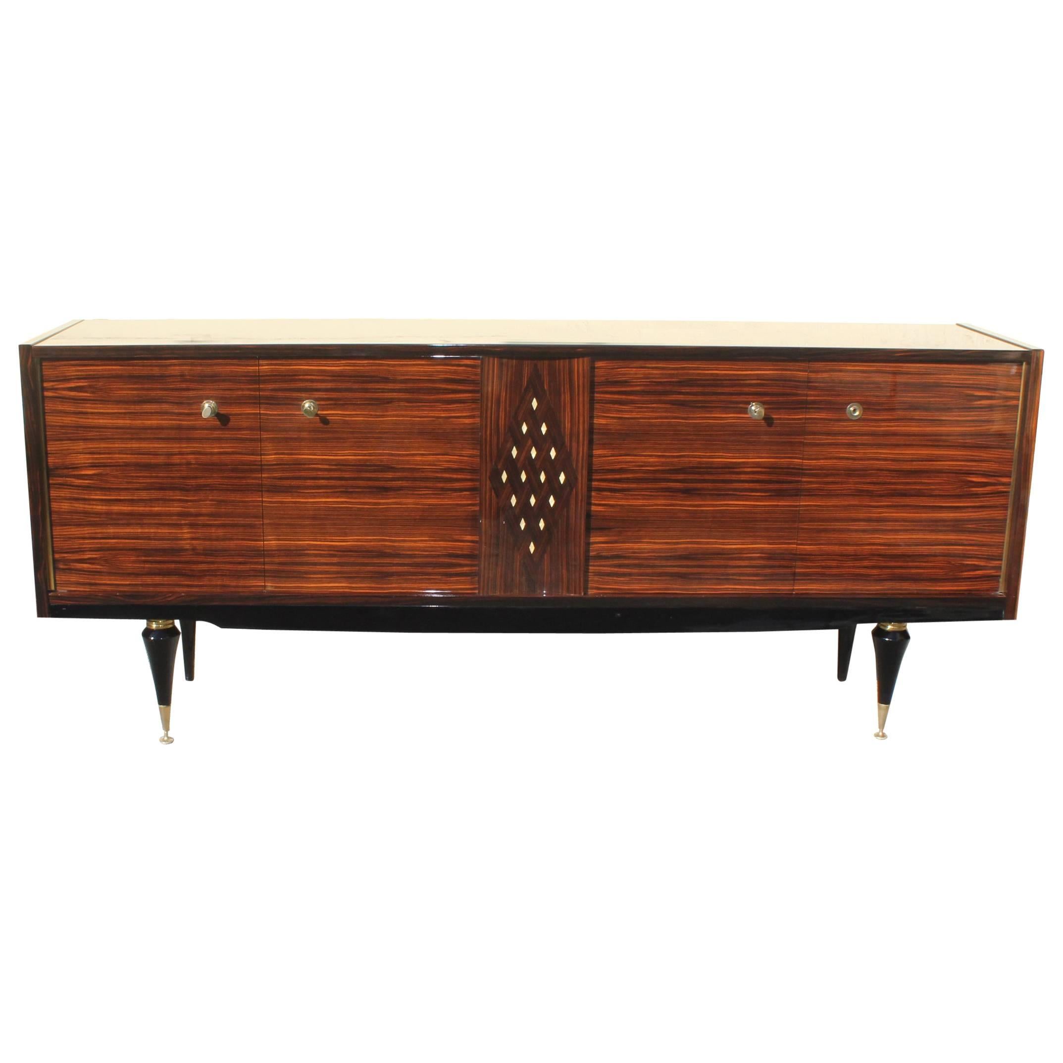 French Art Deco Macassar Sideboard with Diamond Mother-of-Pearl Center