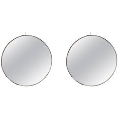 Pair of Round Mirrors with Barrel Frame