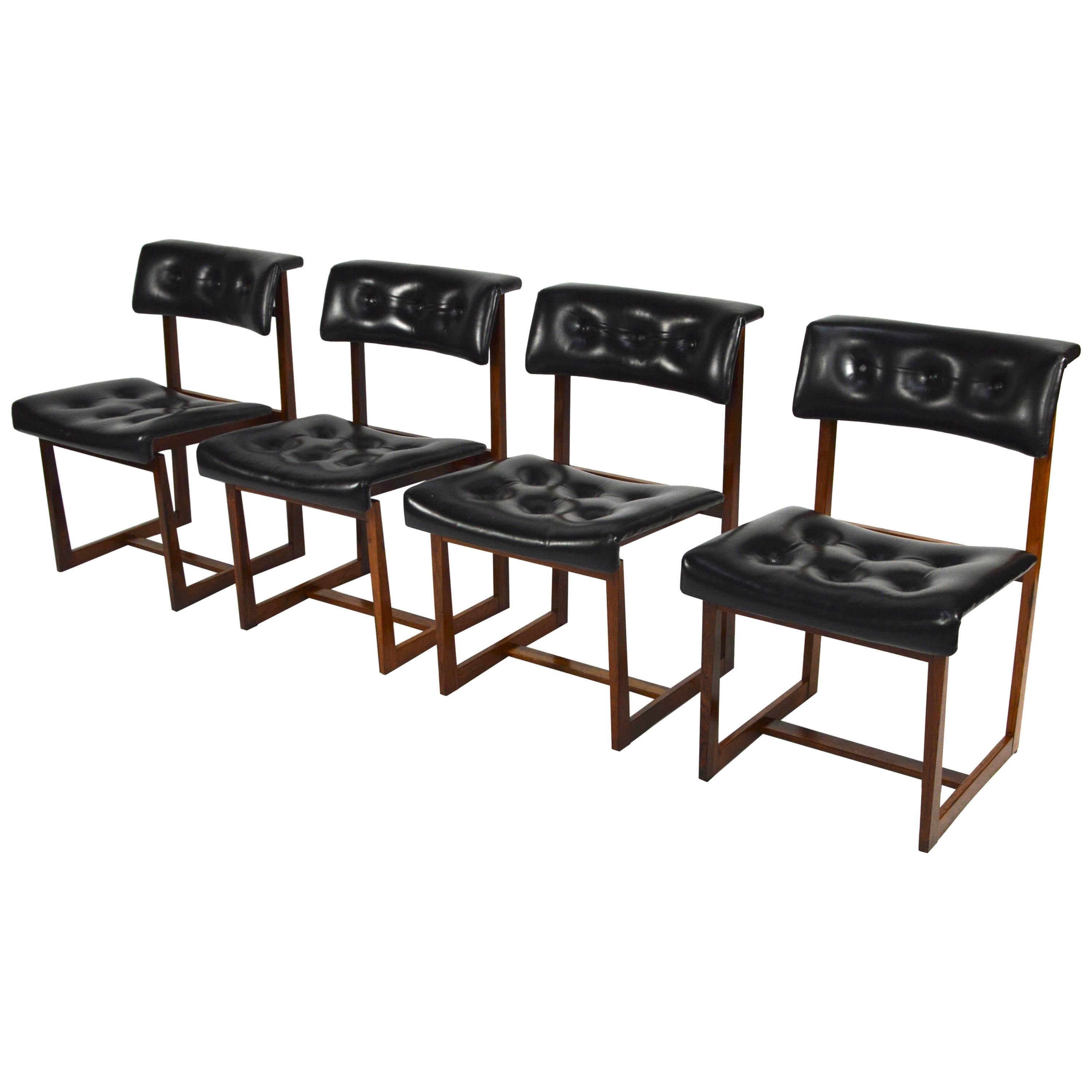 Henning Sørensen Rosewood and Black Leather Dining Chairs, 1950s