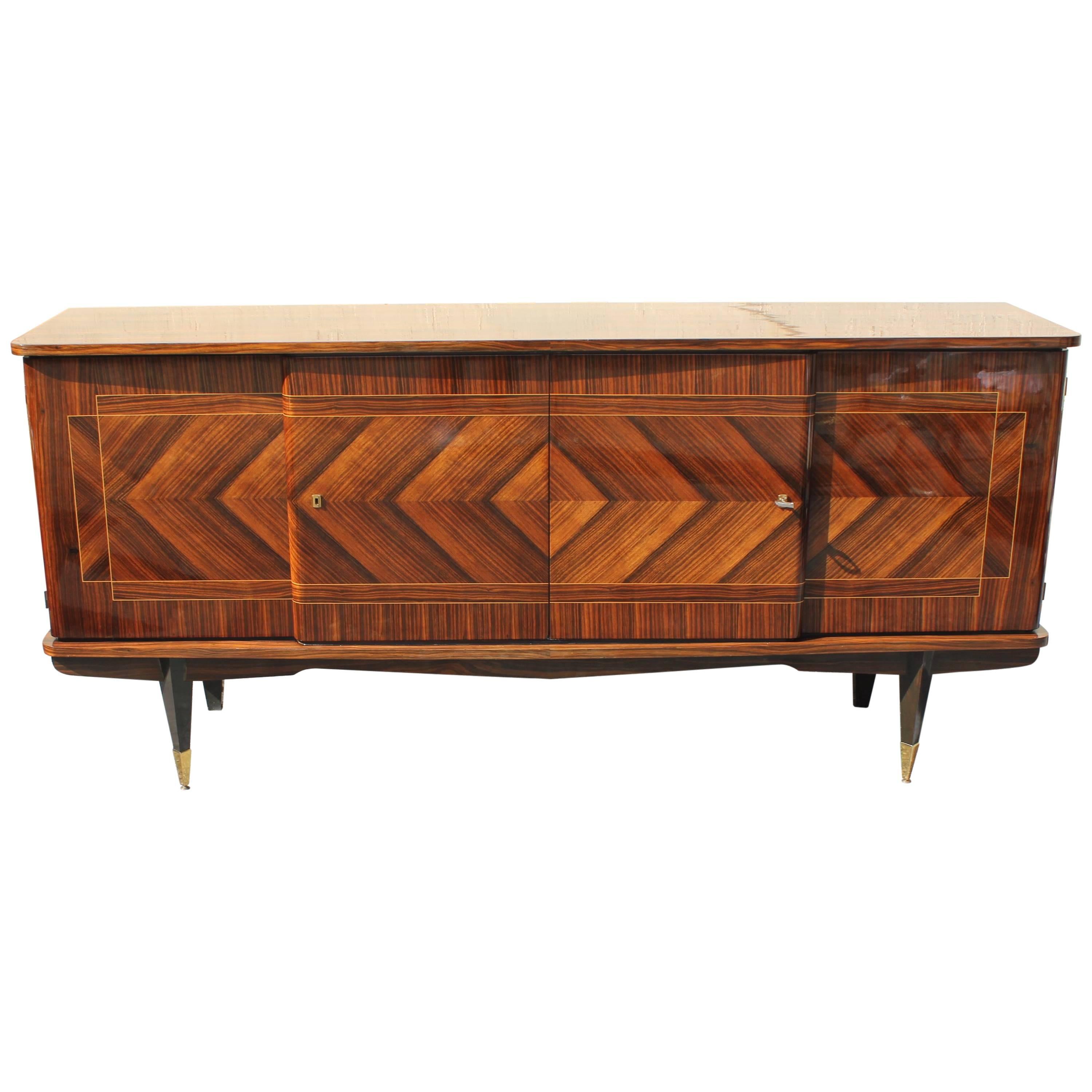 French Art Deco Zig Zag Macassar Ebony Sideboard  or Buffet, circa 1940s