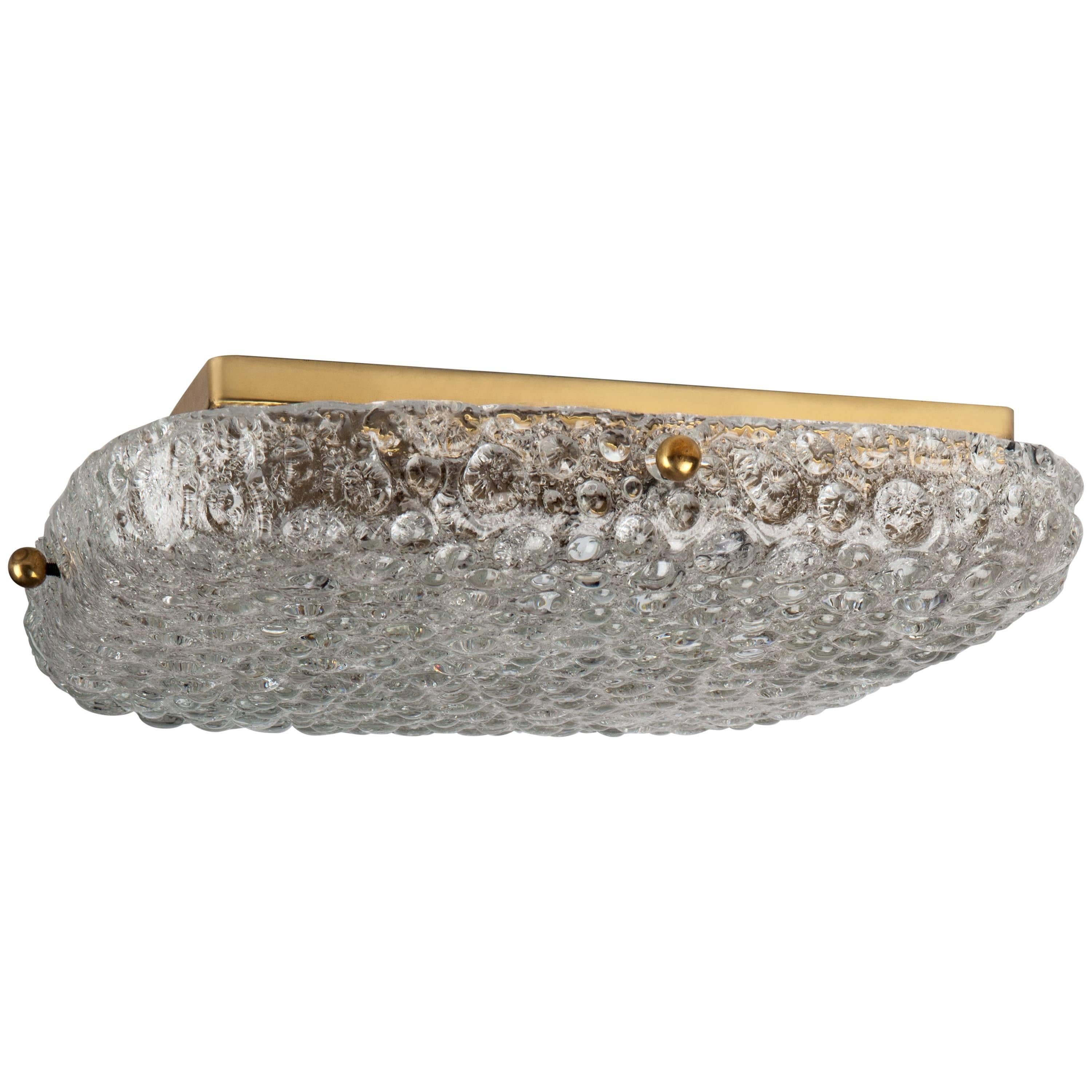 Square Textured Glass Flush Mount by Hillebrand, German circa 1960