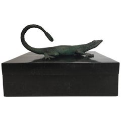 Handsome Maitland Smith Black Tessilated Bone Lizard Treasure Box