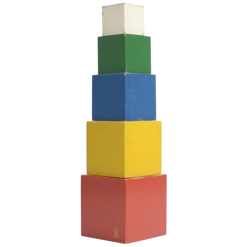 Colorful Set of Wooden Toy Cubes For Sale