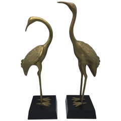 Vintage 1970s Brass Crane Sculptures, Pair