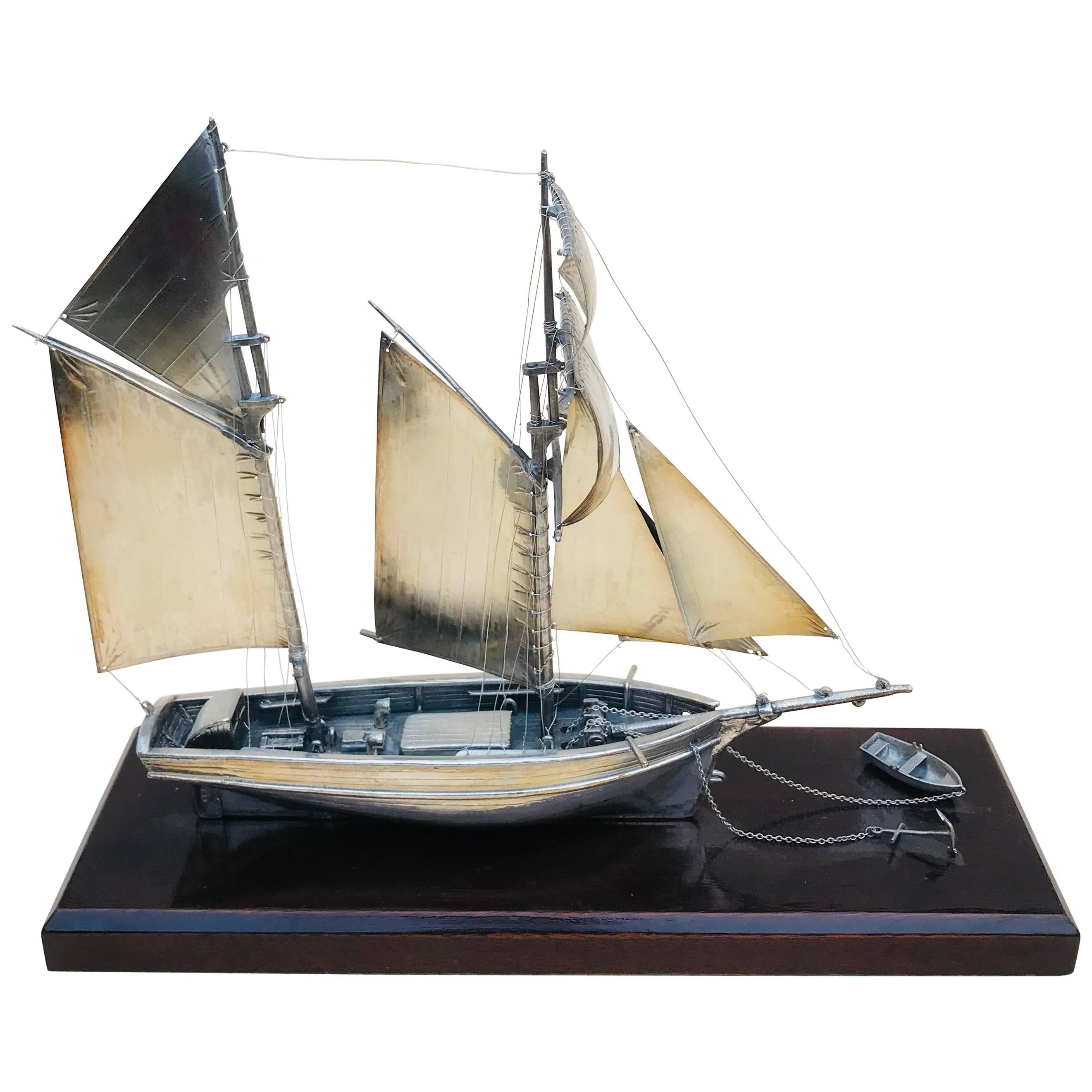 20th Century Silver Twin Masted Yacht Desk, Ornament