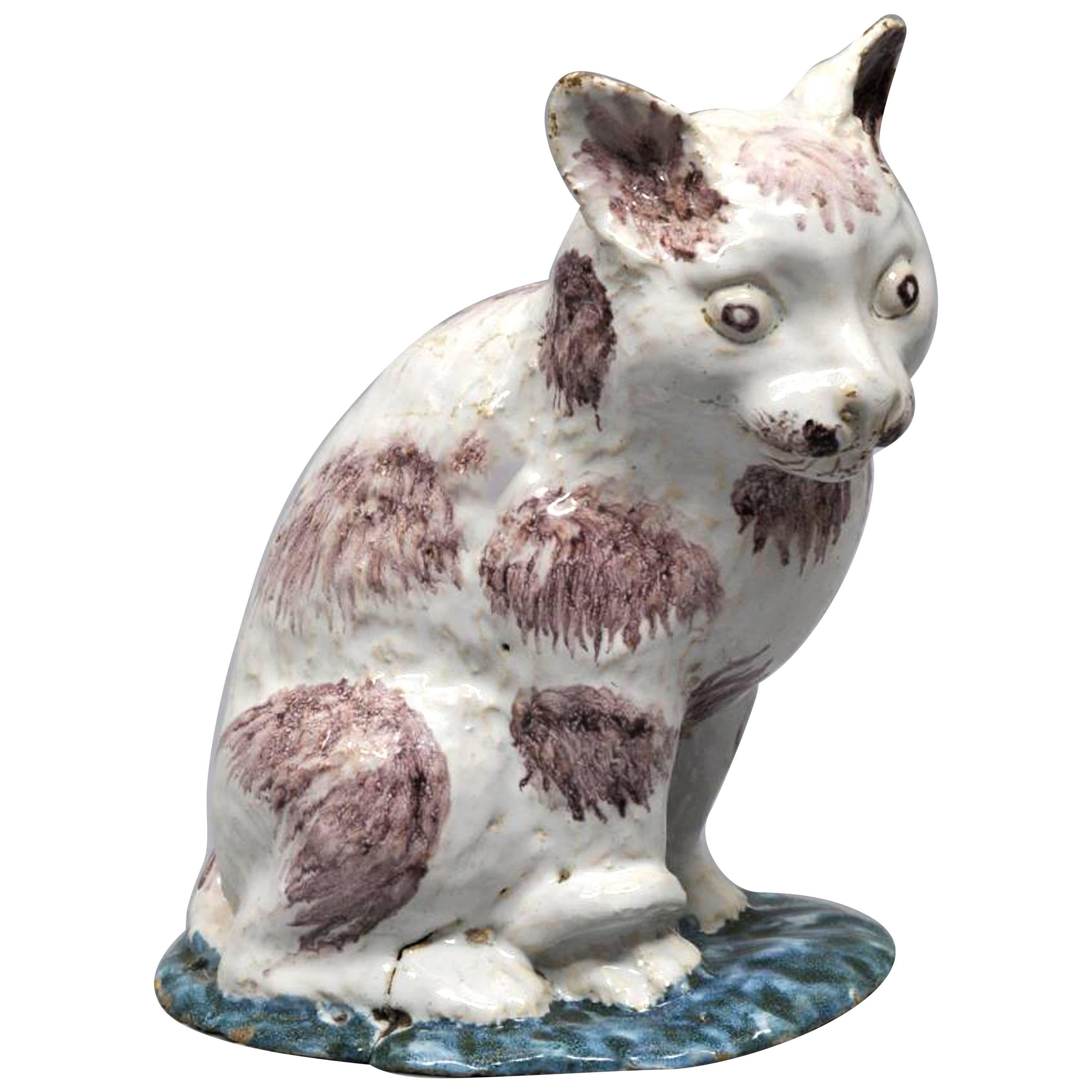 Brussels Faience Model of a Cat,  Philippe Mombaers, circa 1765-1785