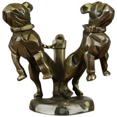 Antique 1920s Car Mascot, Chained French Bulldogs, Hood Ornament