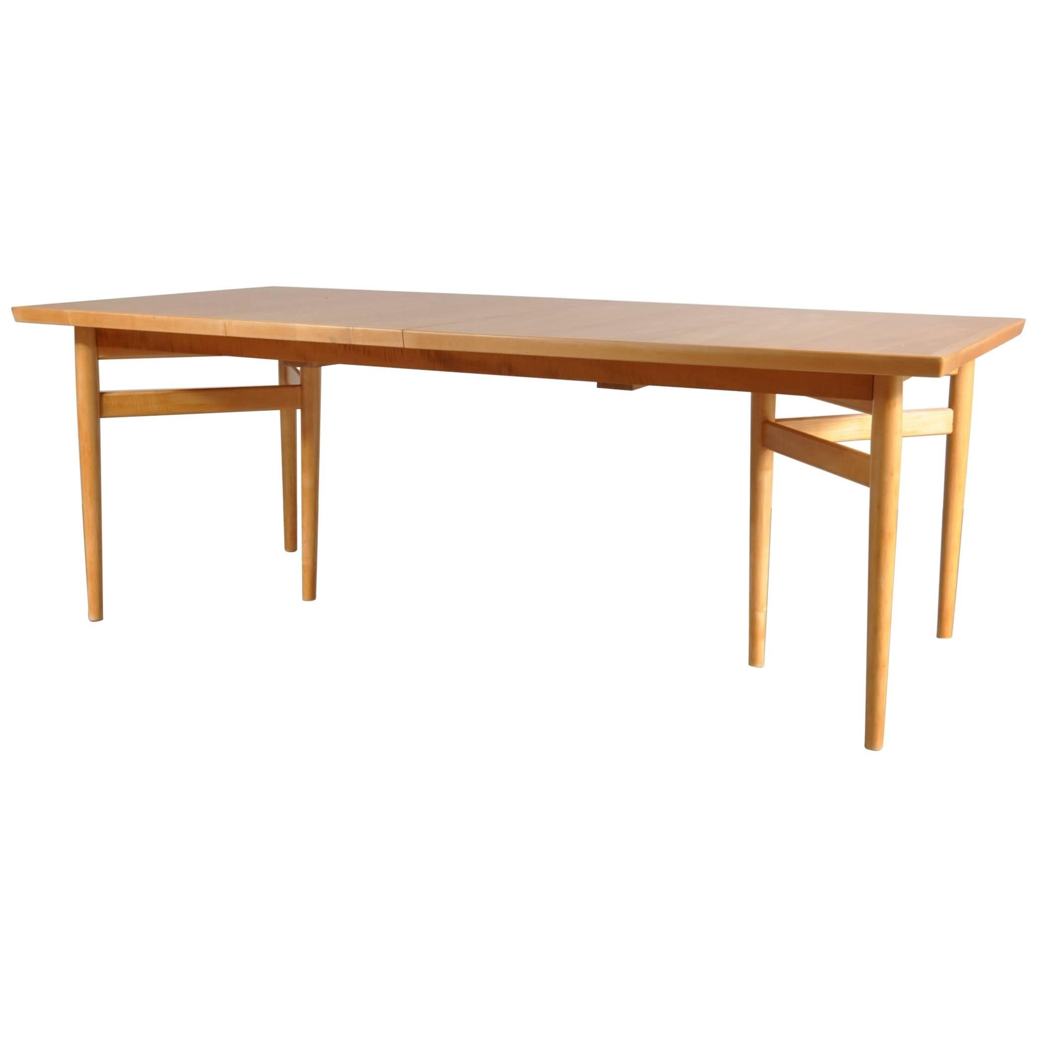 Rare Birch Extendable Dining Table by Arne Vodder for Sibast, Denmark, 1960