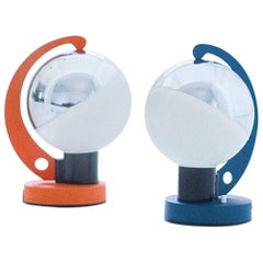1960s Italian Orange and Blue Iron and Perspex Abat Jour Desk Table Lamps
