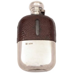 Antique Silver and Crocodile Leather Hip Flask, Sheffield, 1903