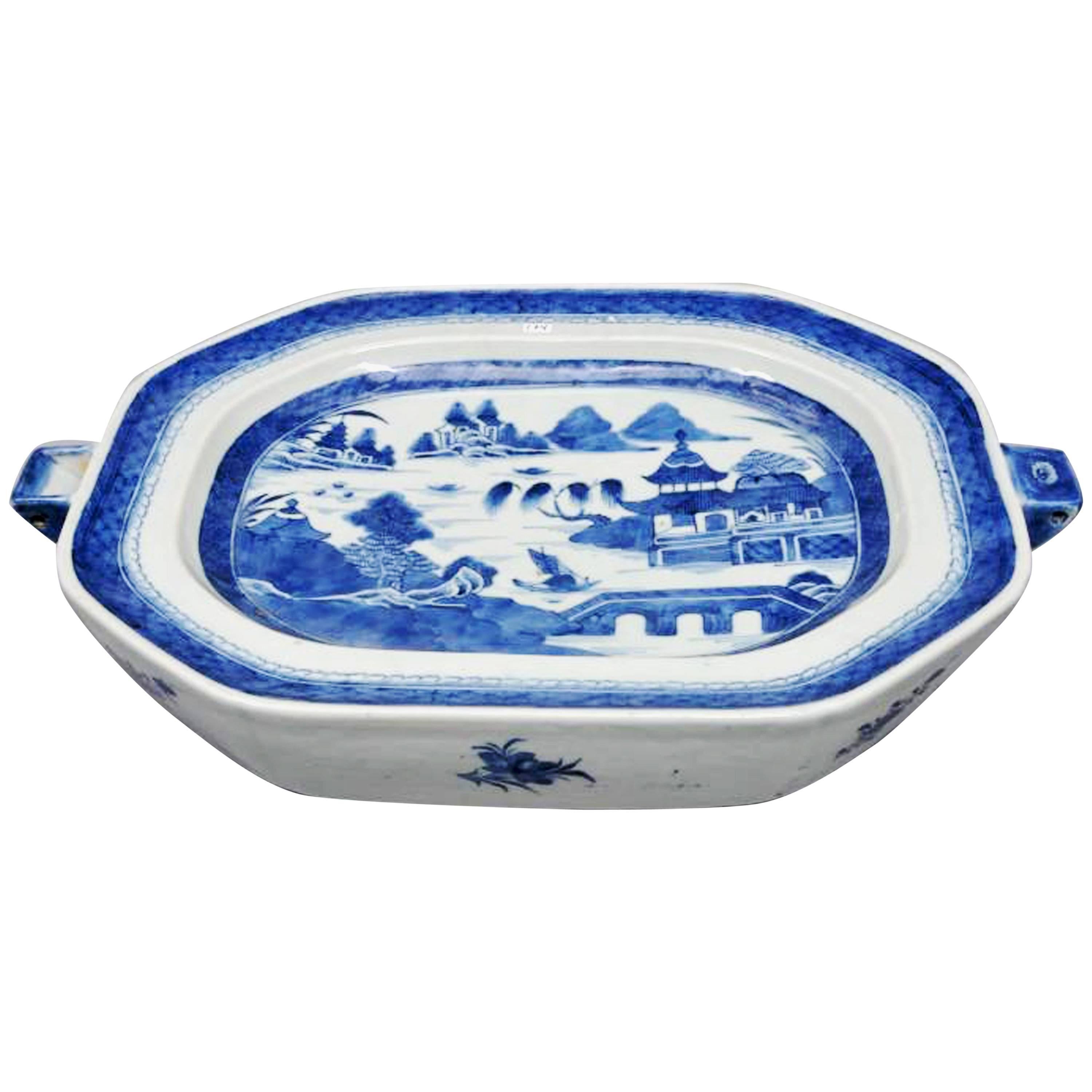 Chinese Export Underglaze Blue Porcelain Rare Hot Water Warming Dish