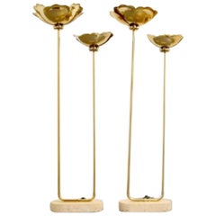 Pair of Tommaso Barbi Floor Lamps Brass and Marble