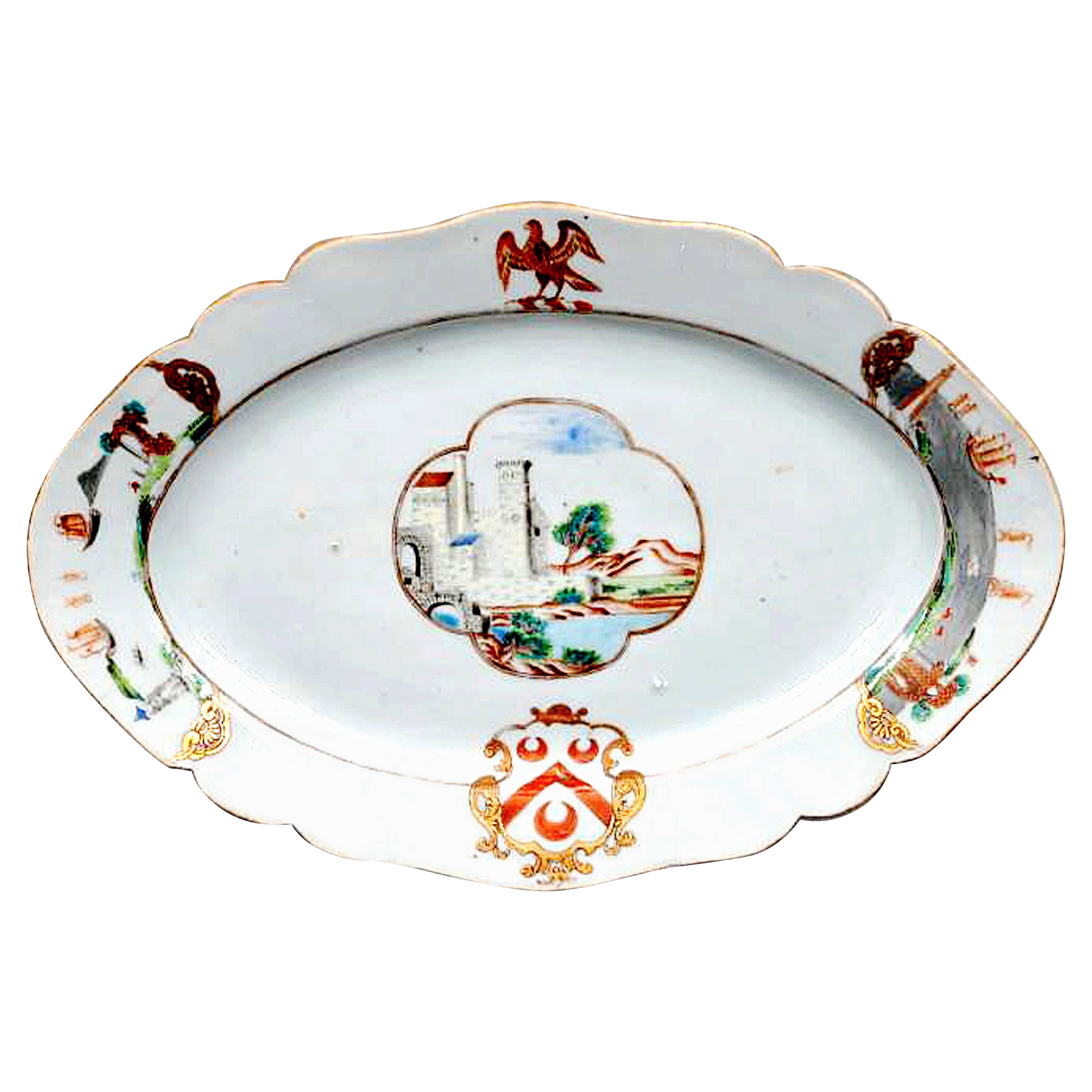 Chinese Export Armorial Porcelain Dish, Arms of Pole, circa 1745 For Sale