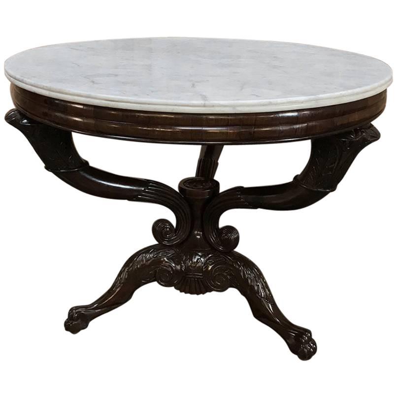 Mid-19th Century Rosewood and Cararra Marble Genovese Center Table