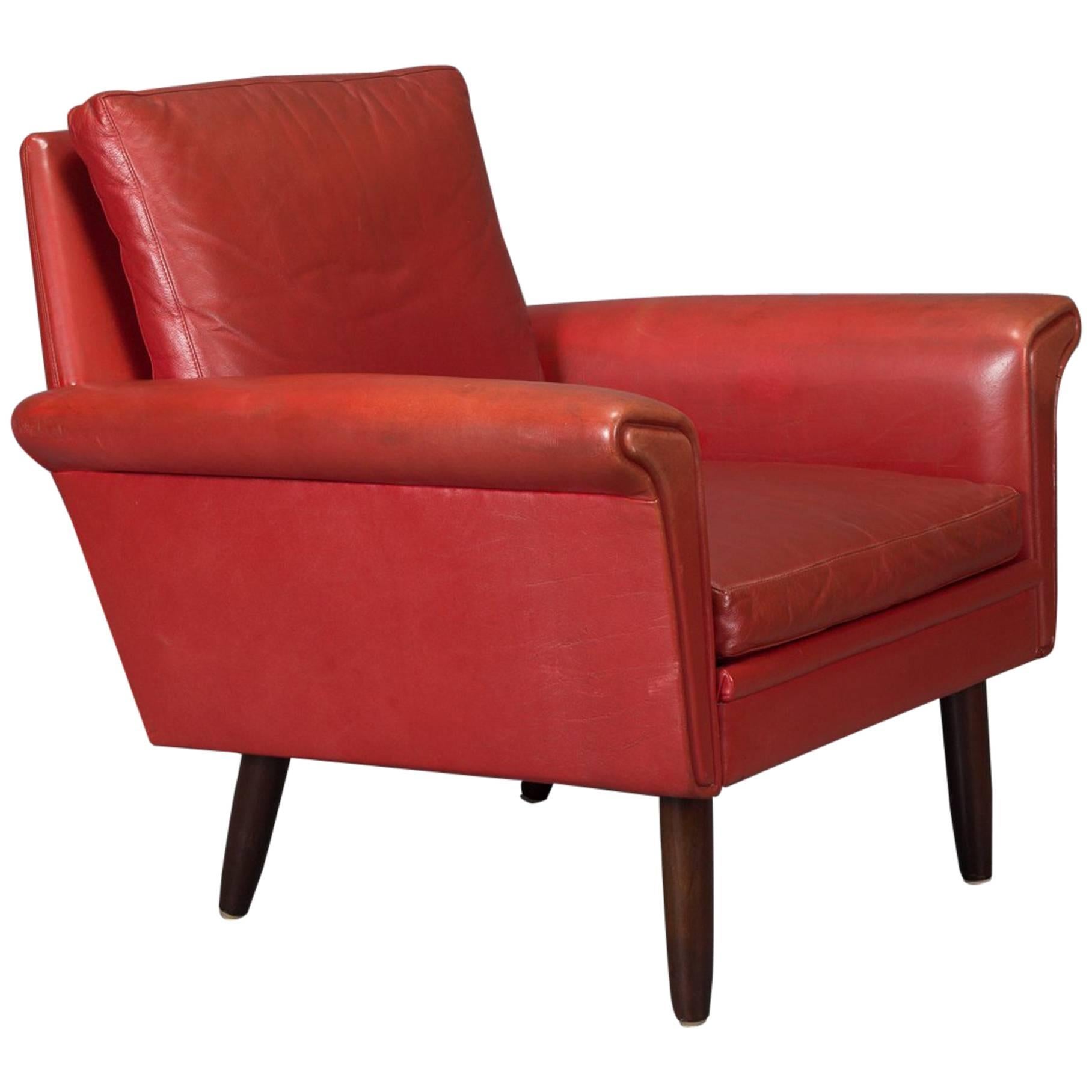 Red Leather Danish Modern Armchair