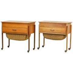 Great Pair of Solid Teak Danish Sewing Tables in Style of Hans Wegner, 1960s