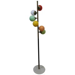 Italian Spiral Floor Lamp, Marble and Brass, 6 Colored Glasses