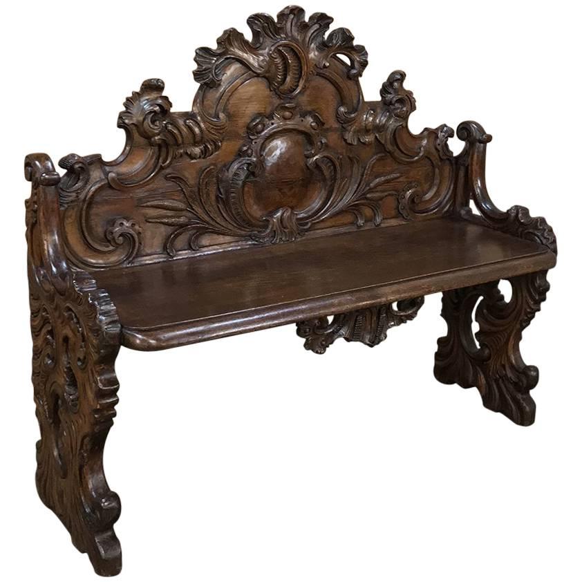 19th Century Italian Baroque Walnut Hall Bench