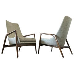 Early Pair of Ib Kofod Larsen High Back Lounge Chairs