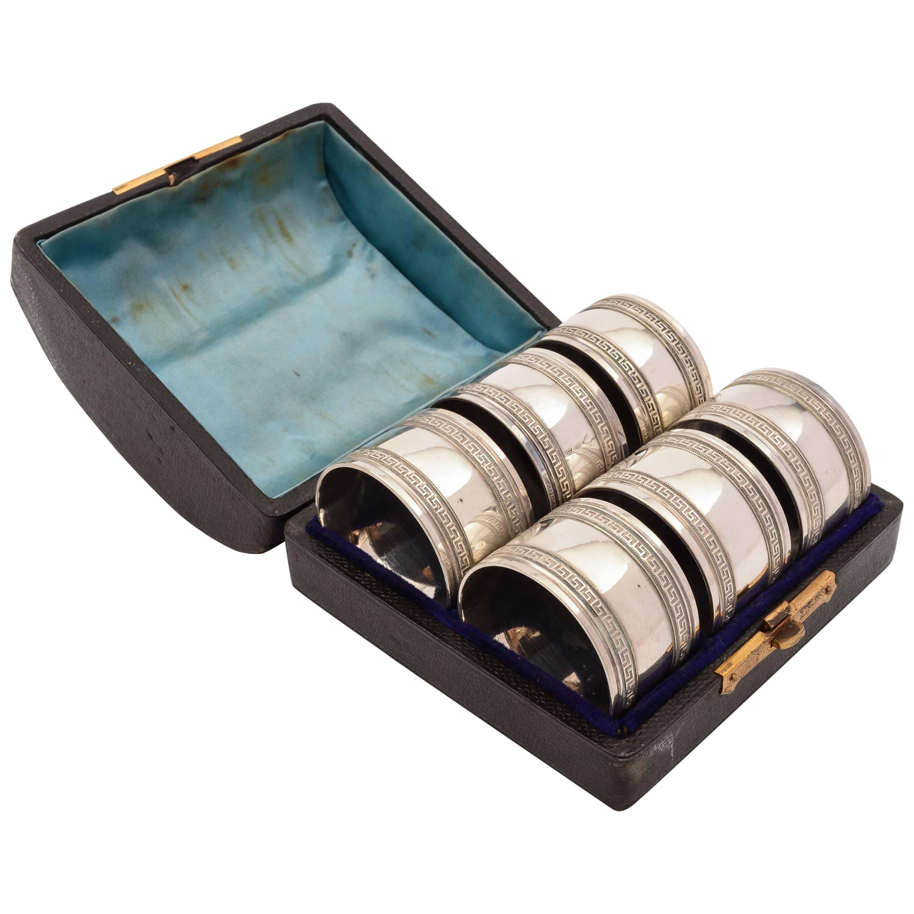 Cased Set of Six Silver Plated Napkin Rings, circa 1900 For Sale