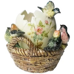 Majolica Basket and Egg Birds Vase Delphin Massier, circa 1880