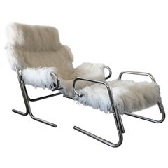 Jerry Johnson Mongolisches Schafsfell Chrom Lounge Stuhl