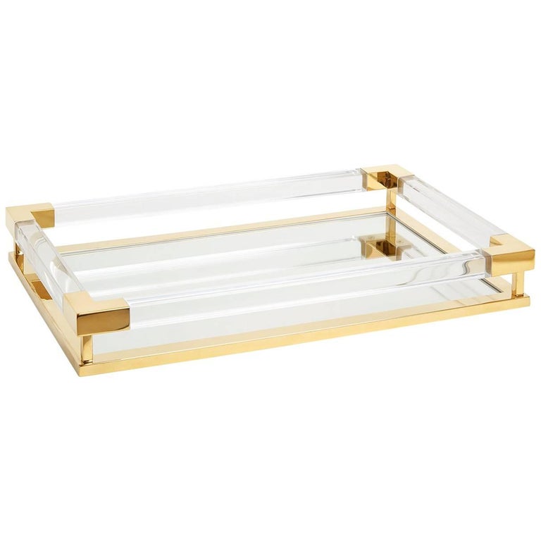 Large Jacques Tray in Clear Lucite and Brass at 1stDibs
