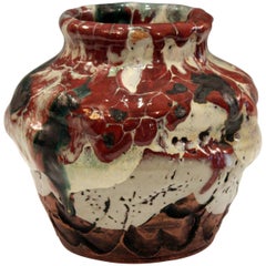 Awaji Pottery Manipulated Jar with Crawling Lava Glaze