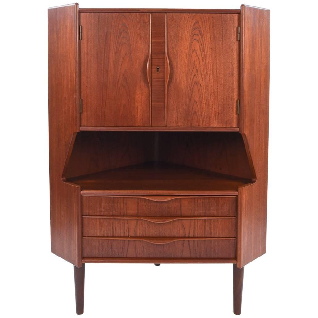 Danish Midcentury Teak Corner Bar Cabinet