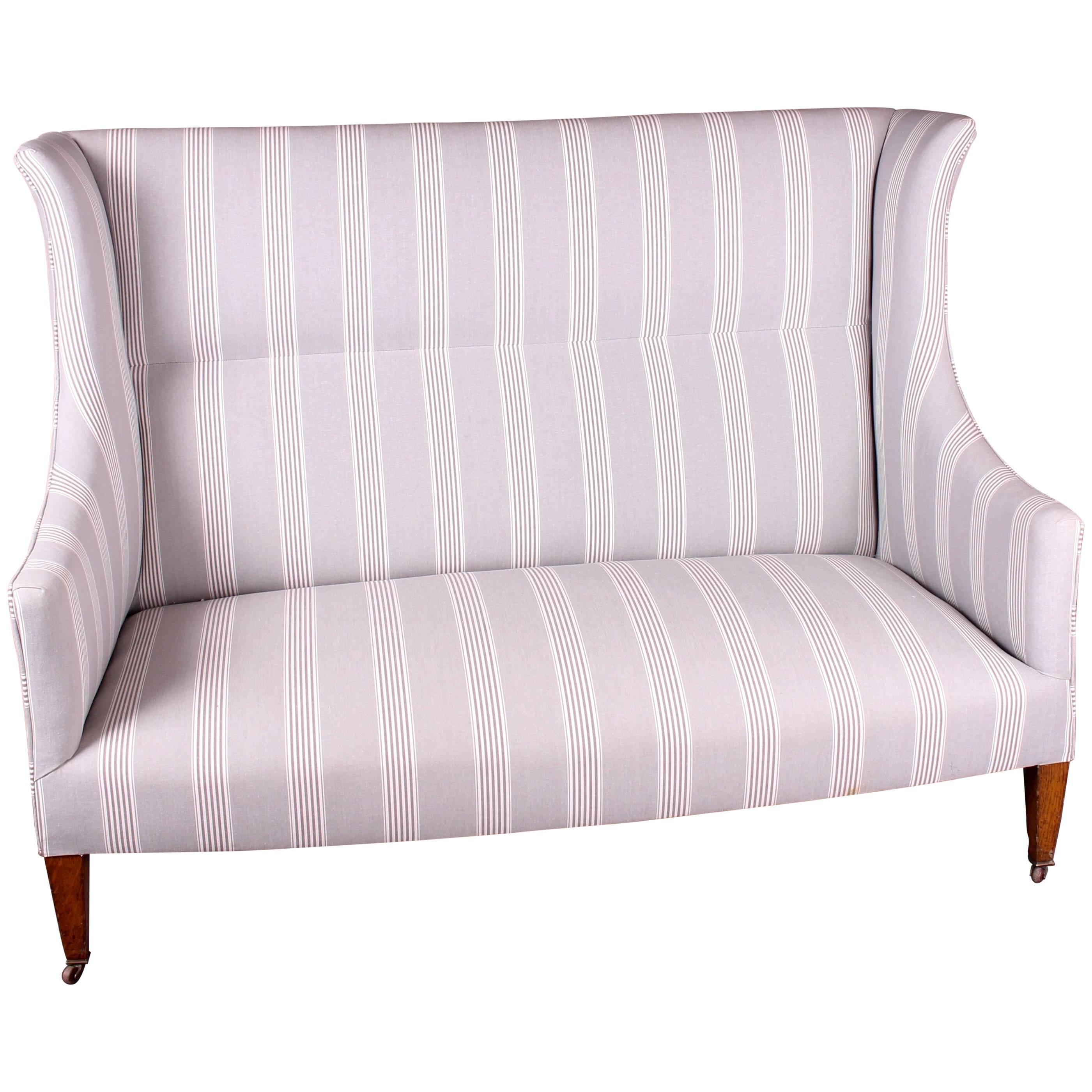Edwardian Wingback Sofa Settee in a French Grey Stripe Fabric