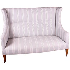 Antique Edwardian Wingback Sofa Settee in a French Grey Stripe Fabric