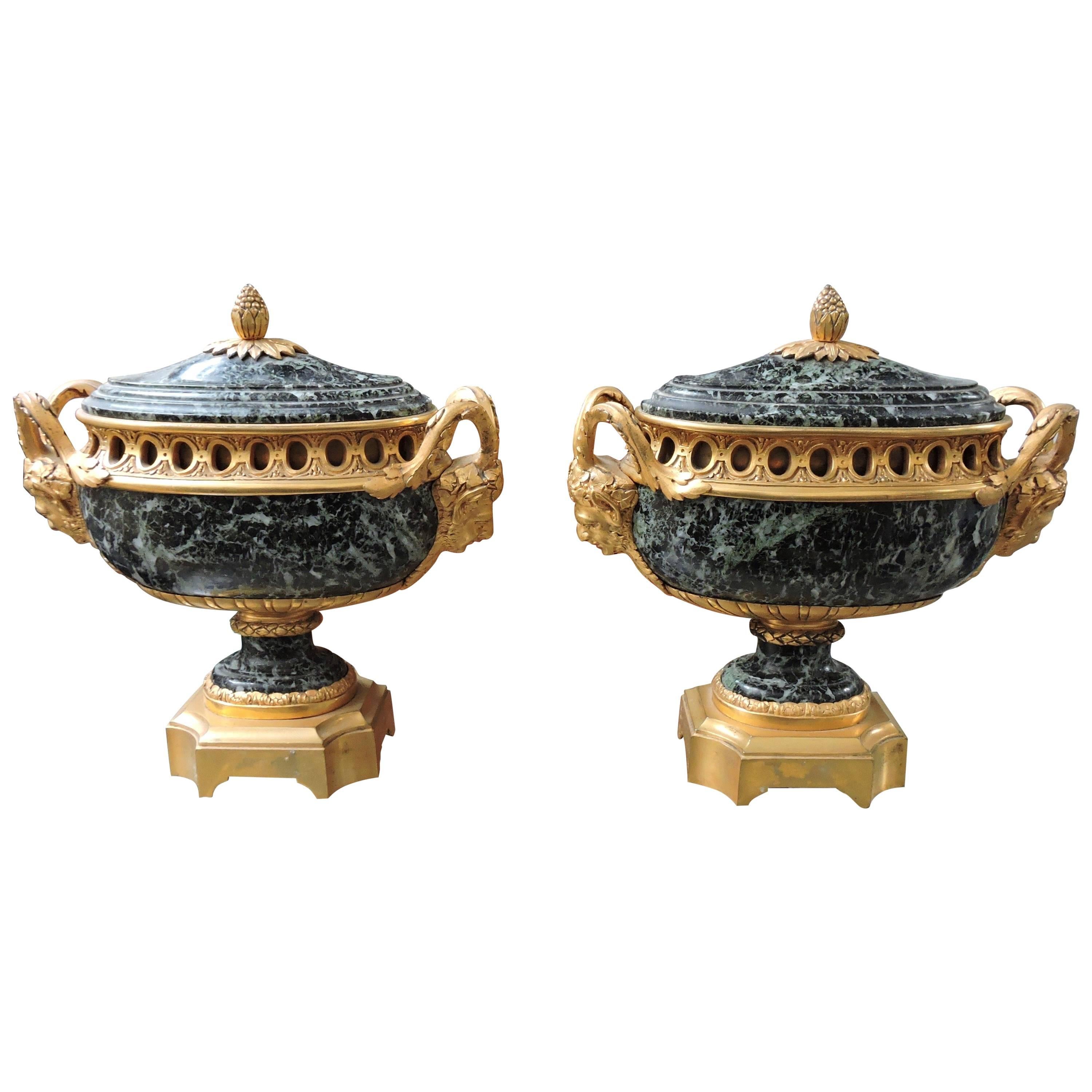 Pair of Louis XVI Style Green Marble and Ormolu Mounted Oval-Shaped, circa 1870