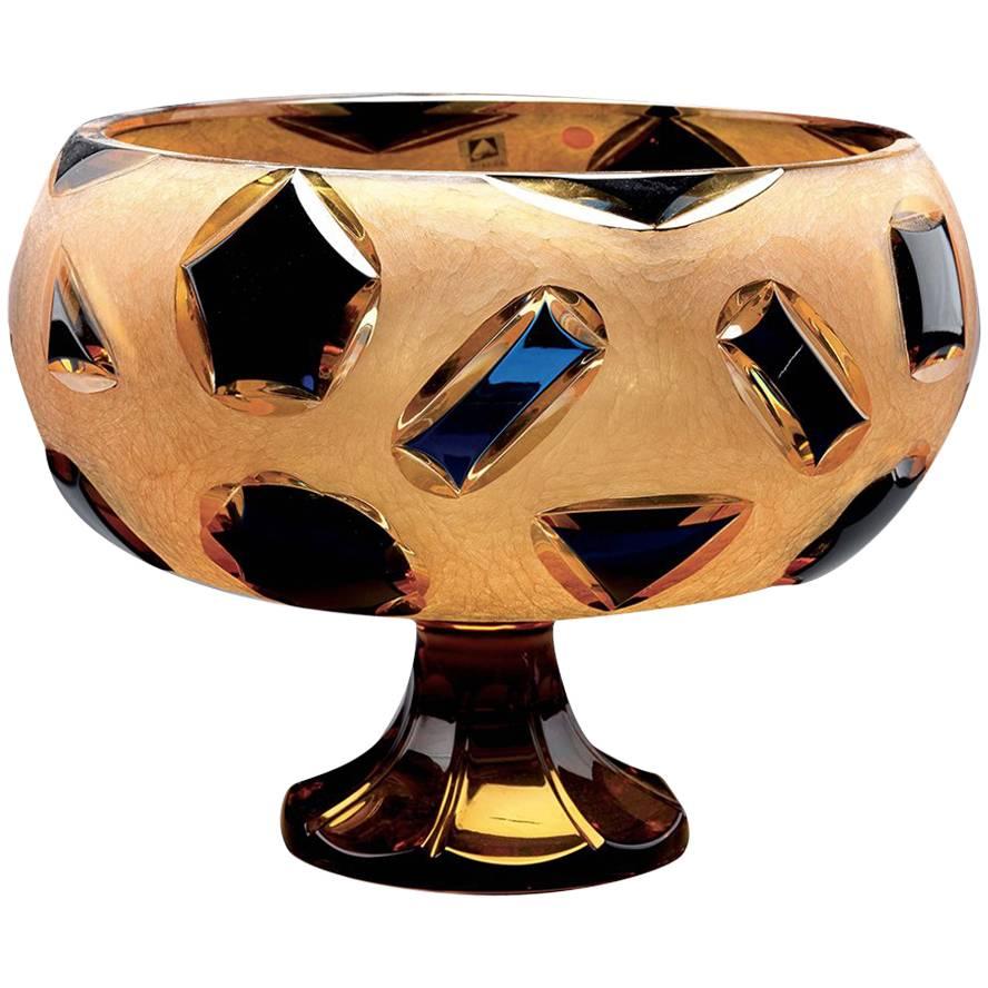 Crystal Bowl in Amber and Blue