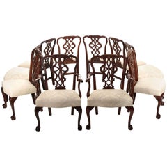 Antique Set of Ten Chippendale Style Carved Mahogany Ball and Claw Dining Chairs