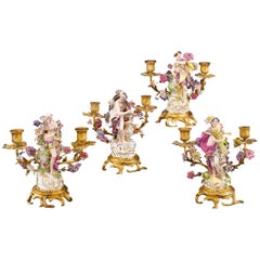 Antique Four Seasons Porcelain Candelabra by Samson & Sons