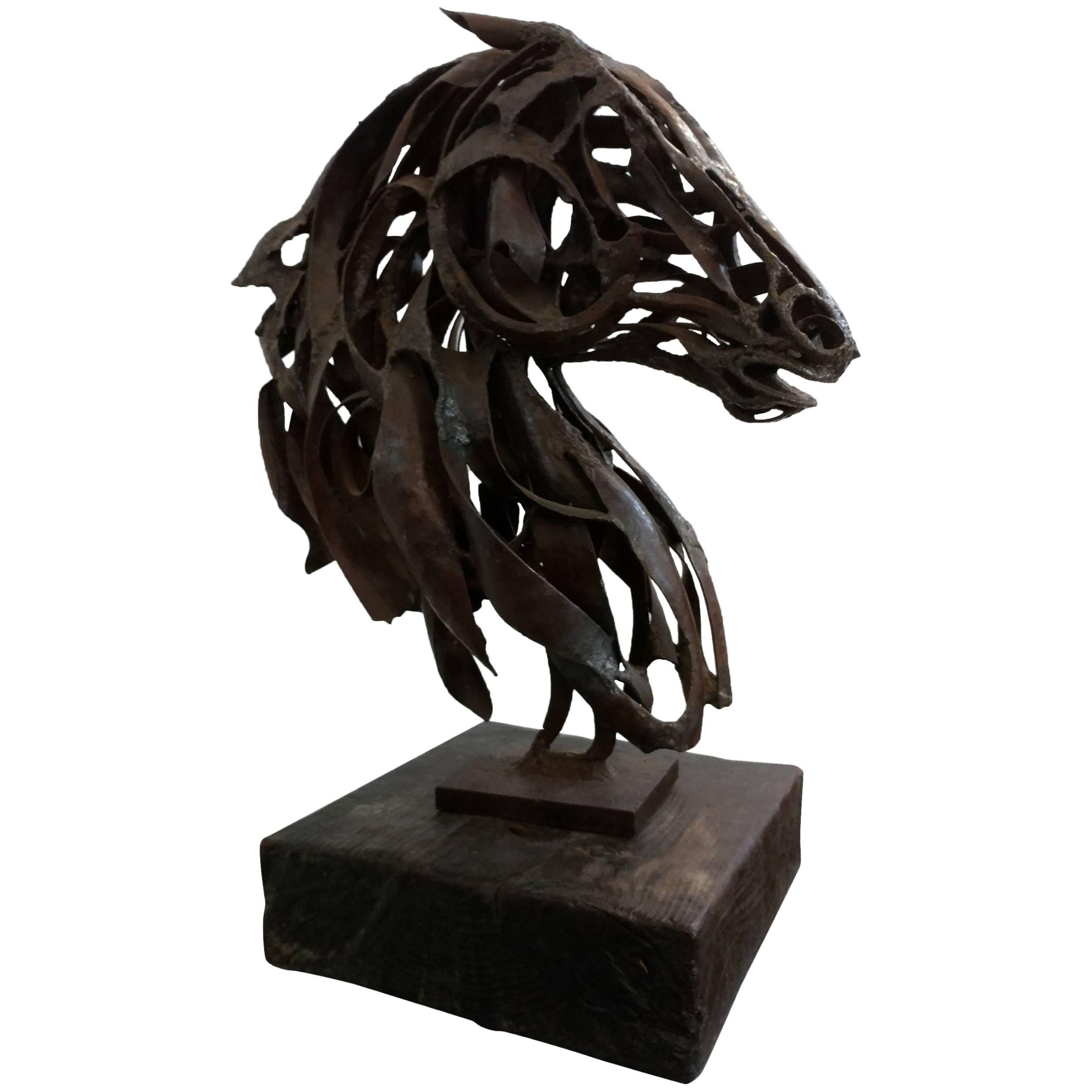 Brutalist Horse Bust Sculpture by Pedro Cervantes, 1960s, Offered by La Porte
