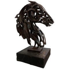Vintage Brutalist Horse Bust Sculpture by Pedro Cervantes, 1960s, Offered by La Porte