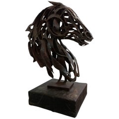 Brutalist Horse Bust Sculpture by Pedro Cervantes, 1960s, Offered by La Porte