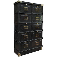 1920s Iron and Brass Strafor "Clapets" Industrial Cabinet