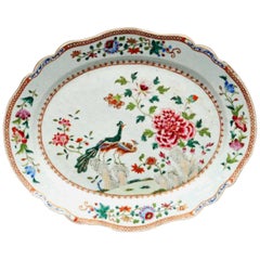 Chinese Export Famille Rose Double Peacock Shaped Porcelain Dish, circa 1765