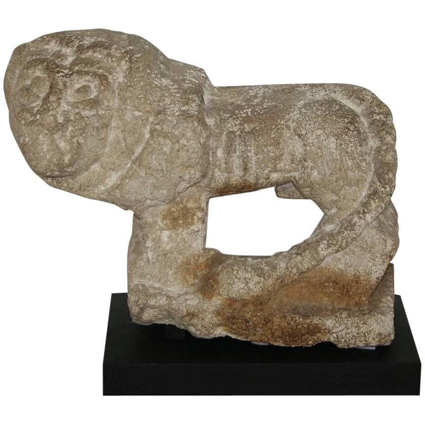 Primitive Italian Carved Stone Lion