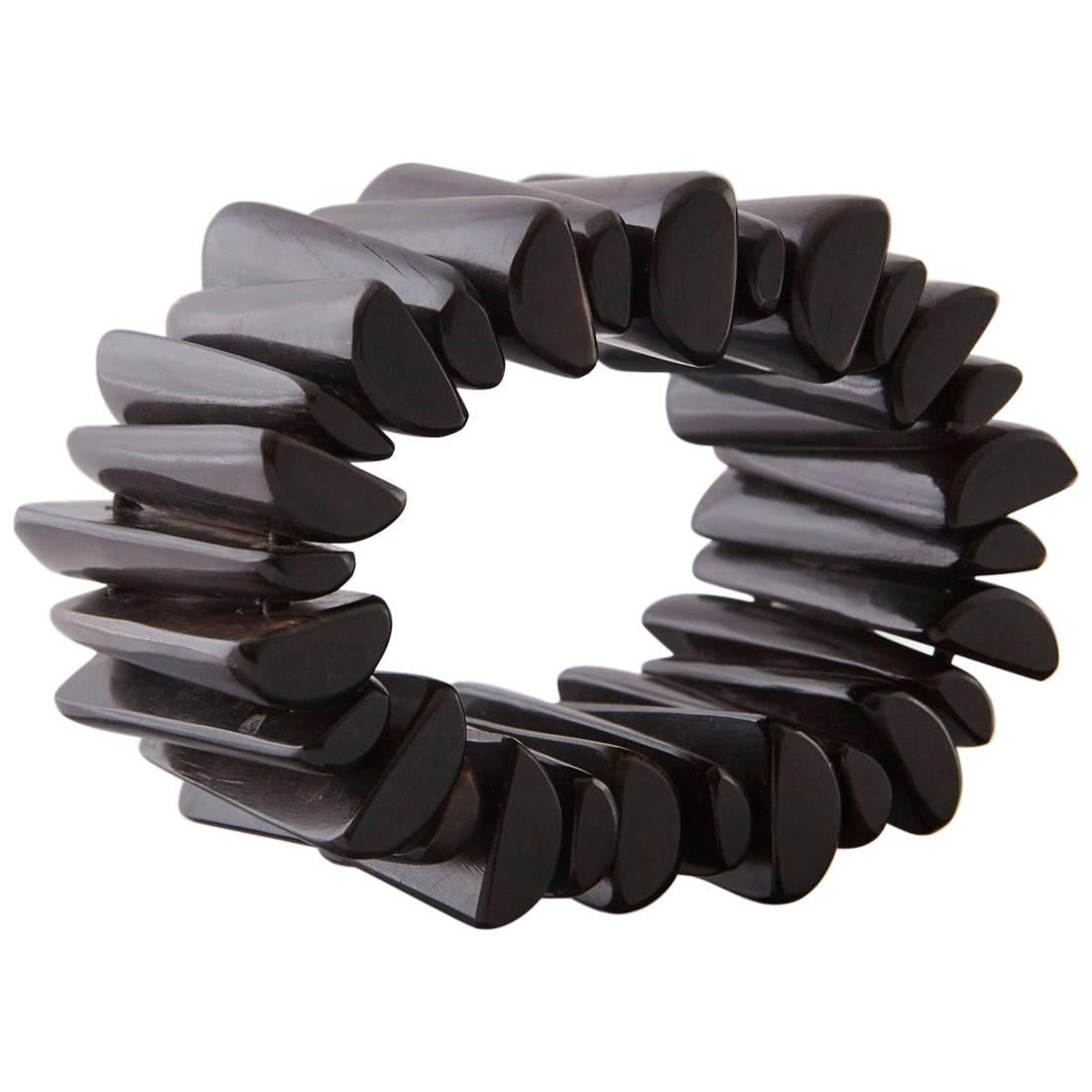 Modern Hand-Carved Ebony Bracelet, circa 1970s For Sale