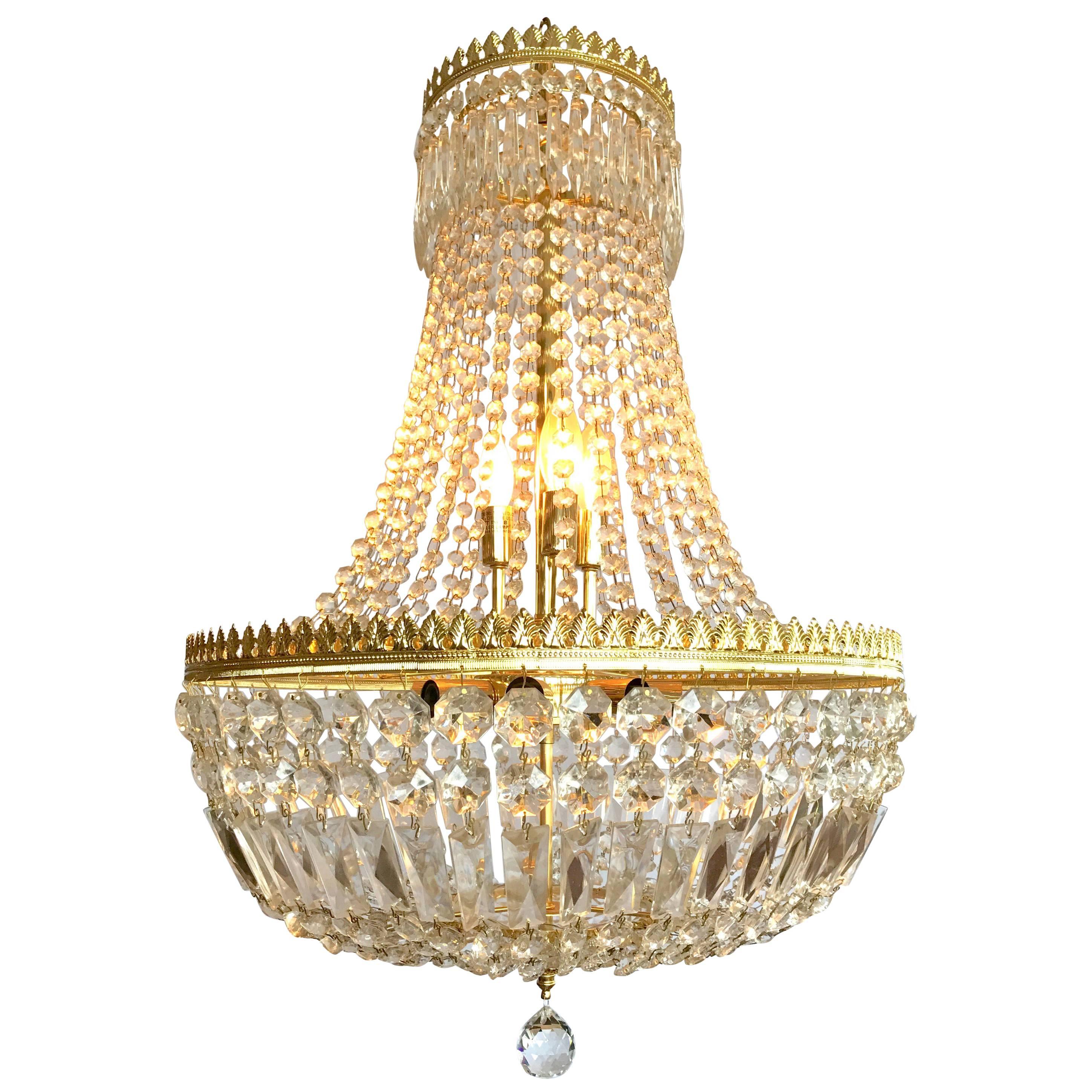 French Empire Style Crystal Waterfall Chandelier
